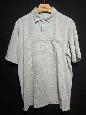 Johnnie-O Hangin' Out Men's Neese SS Polo - Antiqua (Blue / Coral Striped) Sz L